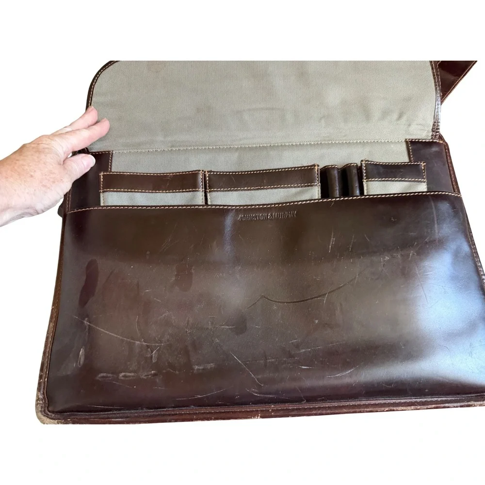 Johnston & Murphy Mens Brown Leather Briefcase Laptop Messenger Bag
